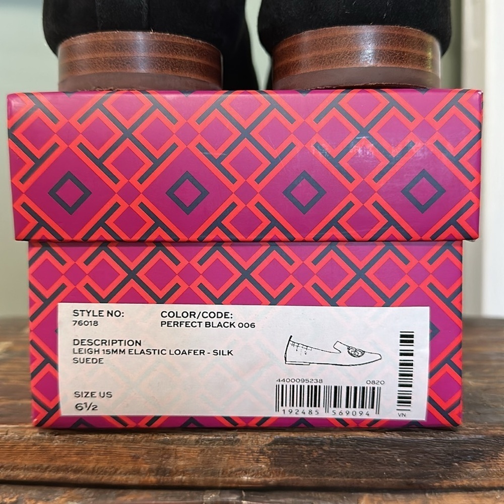 Tory Burch Leigh 15MM Perfect Black Elastic Loafer - Silk Suede - Picture 10 of 16